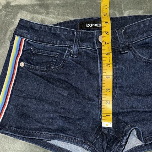 Y2K Express Shortie Relaxed Low Rise Denim Shorts Women's 00 Striped Pockets - Picture 3 of 7